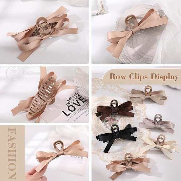 6 PCS Satin Bow Hair Clips Non-Slip for Women Girls Weddings Bridesmaids main image 6